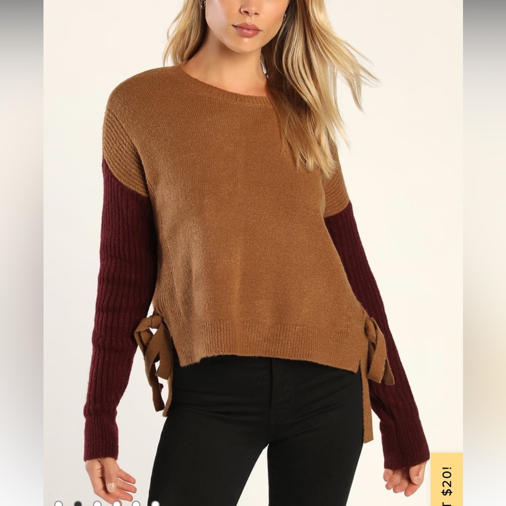 New  Adoring Autumn Brown and Burgundy Color Block Sweater